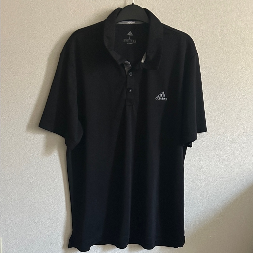 Adidas Men's Performance Short Sleeve  Polo Shirt in Black/ White Logo ...L